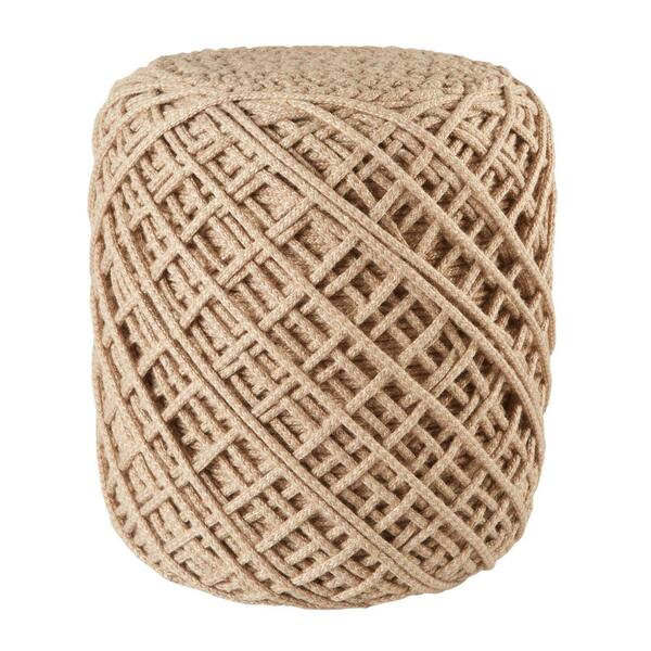 Unbranded Lykke Solid Light Taupe 16 in. x 16 in. x 18 in. Indoor and Outdoor Cylinder Pouf