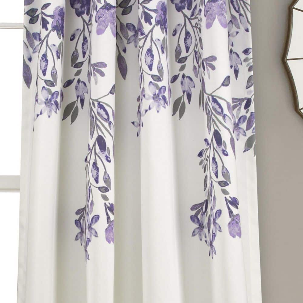 Tanisha Purple and Gray Floral Polyester Blackout Curtain Panels
