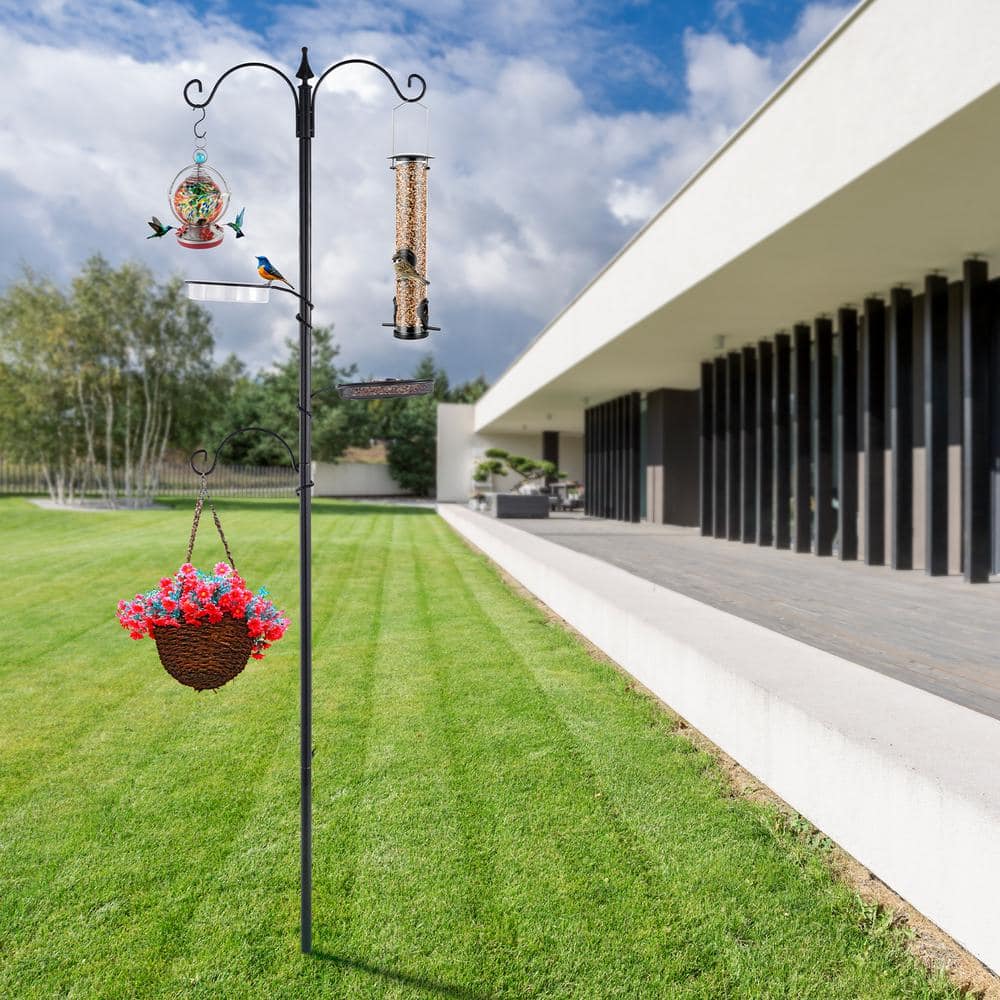 77" Black Metal Free Standing Bird Feeding Station Kit