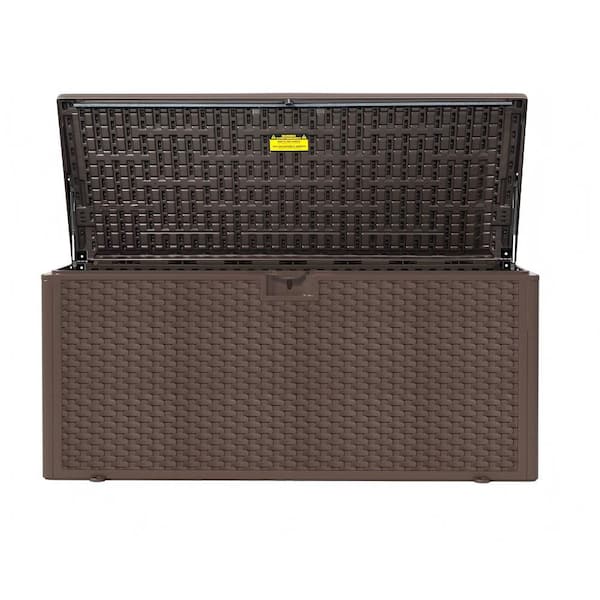 150 Gal. Woven-Pattern Blow-Molded Deck Box, Heavy-Grade Storage Box with Locking Lid-Brown