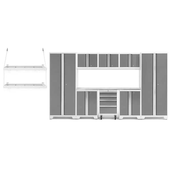 NewAge Products Bold Series 132 in. W x 76.75 in. H x 18 in. D 24-Gauge Steel Garage Cabinet Set in Platinum(9-Piece)