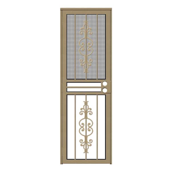 Unique Home Designs 28 in. x 80 in. Estate Tan Recessed Mount All Season Security Door with Insect Screen and Glass Inserts