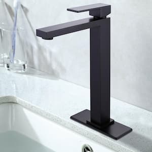 Single Handle Single Hole Bathroom Faucet with Deckplate in Black