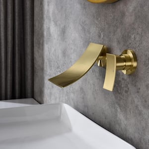 Single Handle Widespread Wall Mounted Bathroom Faucet in Brushed Gold