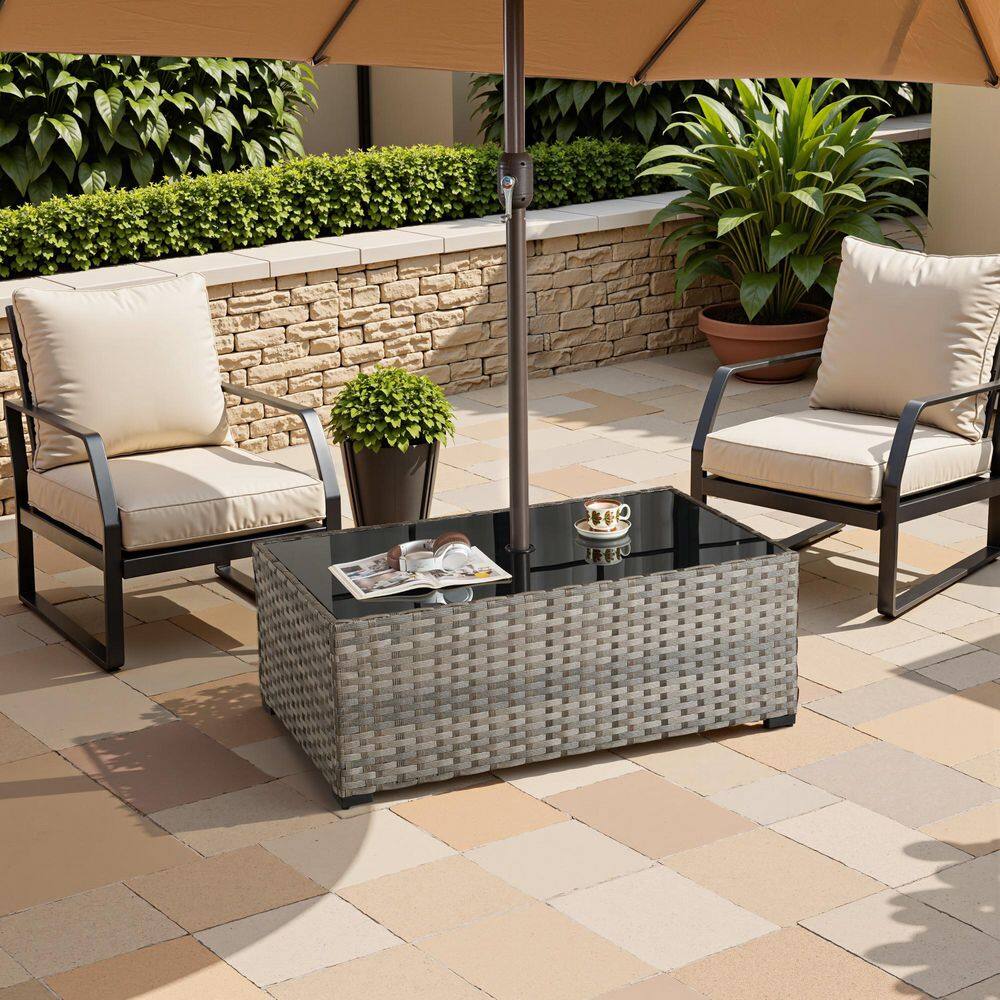 Buria PE Wicker Outdoor Coffee Table with Umbrella Hole, Tempered Glass Top price history on PriceWatchPro