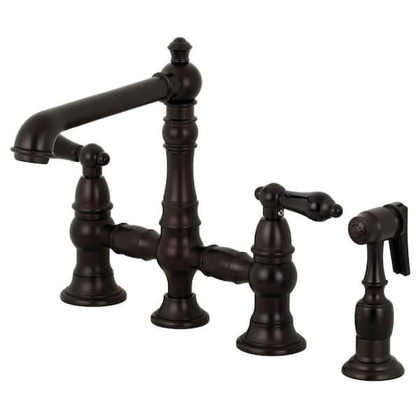 Kingston Brass Duchess 2-Handle Bridge Kitchen Faucet with Side Sprayer in Oil Rubbed Bronze