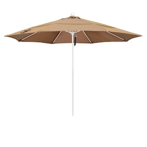 11 ft. White Aluminum Commercial Market Patio Umbrella with Fiberglass Ribs and Pulley Lift in Terrace Sequoia Olefin