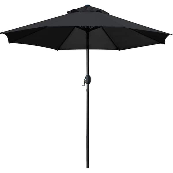 9 ft. Aluminum Cantilever Market Solar Tilt Half Patio Umbrella in Black
