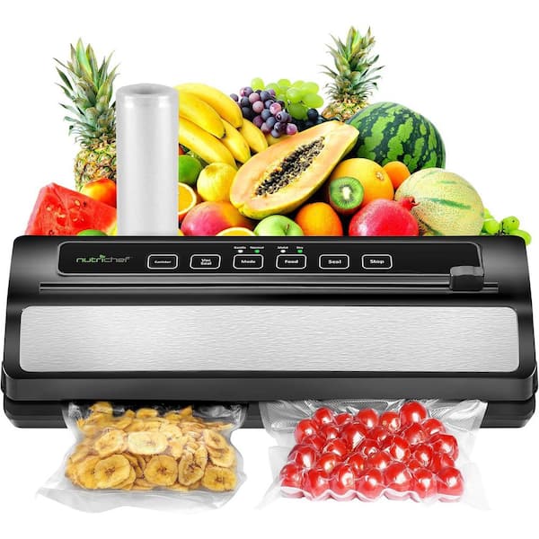 NutriChef Black Food Vacuum Sealer with 110W Automatic Stainless Steel Food Vacuum Sealer with Bag Cutter