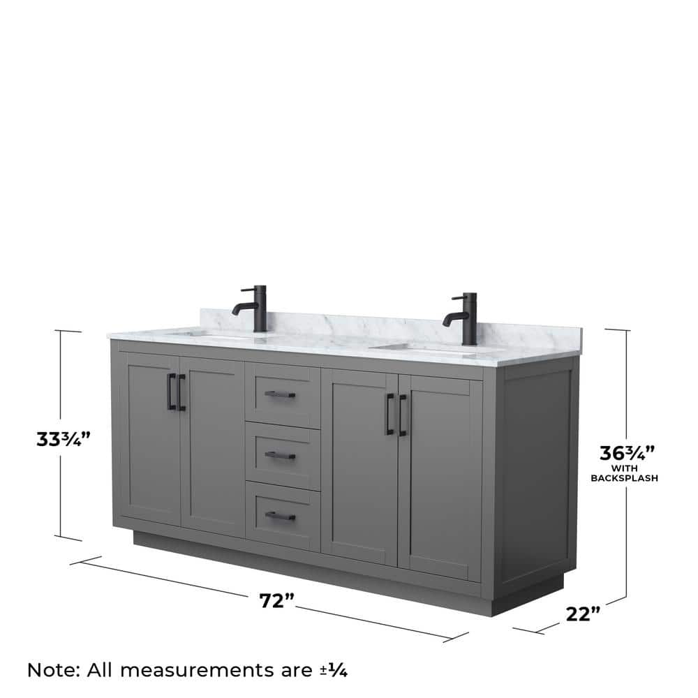 Miranda 72" Dark Gray Double Bathroom Vanity with White Carrara Marble Top