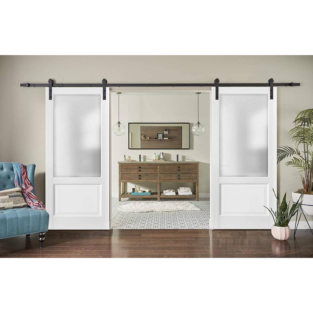 White Frosted Glass Double Barn Doors with Hardware