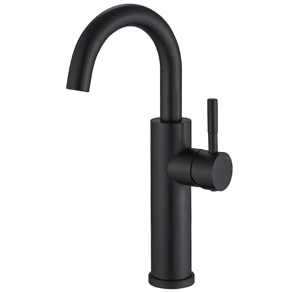 BWE Single Hole Single Handle High Arc Bathroom Bathroom Vessel Sink Faucet With Swivel Spout in Matte Black