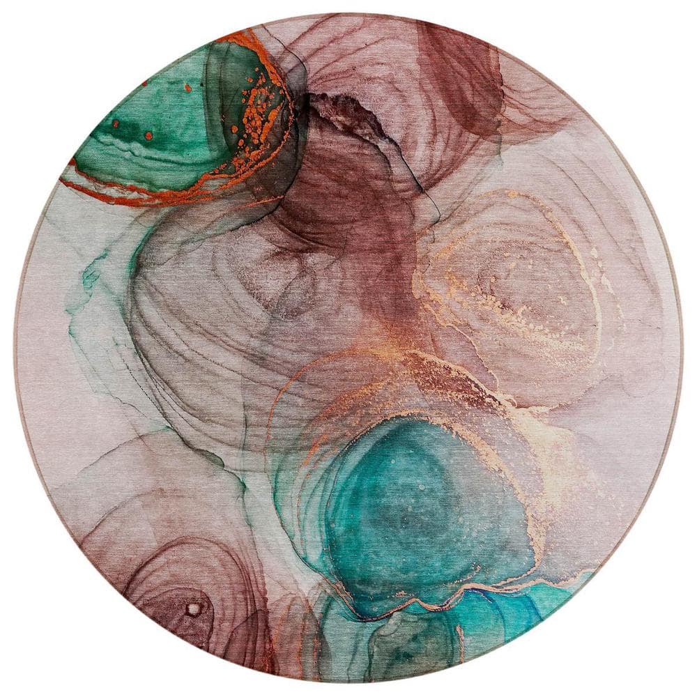 Burgundy 8 ft. Round Abstract Indoor / Outdoor Area Rug price history on PriceWatchPro