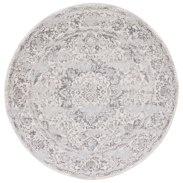 Tulum 7 ft. x 7 ft. Ivory/Gray Distressed Abstract Floral Round Area Rug