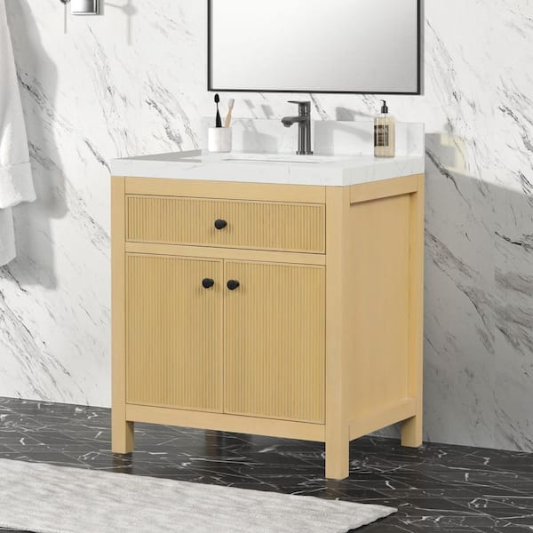 Tissa 30 in. W x 22 in. D x 35 in. H Single Sink Freestanding Bath Vanity in Classic Oak with White Quartz Top