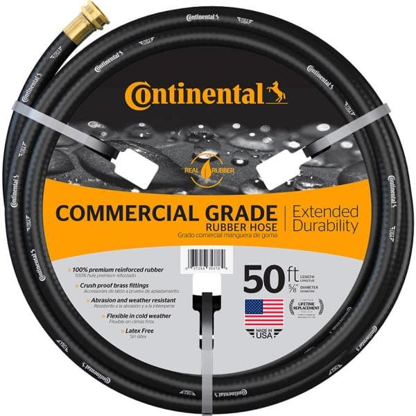 Continental Premium 5/8 in. Dia x 50 ft. Commercial Grade Rubber Black Water Hose 20258074 - The Home Depot