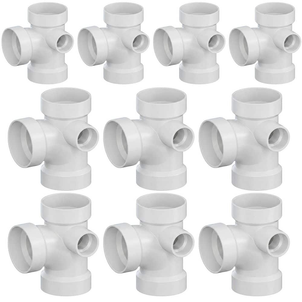 PLUMBFLEX 3 x 3 x 3 x 2 in. White Rigid PVC DWV Sanitary Tee w