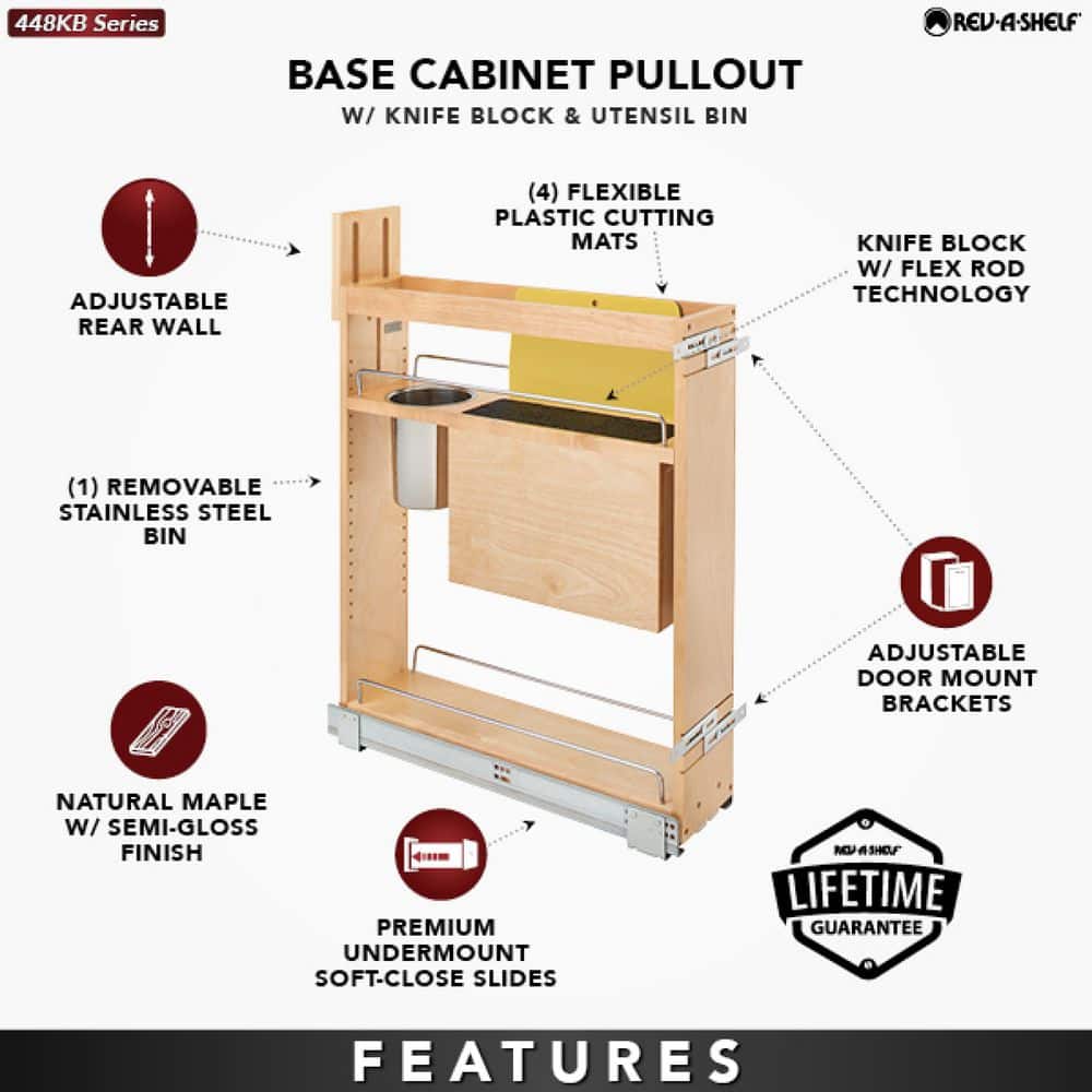 Natural Maple Wood Base Cabinet Knife Block Pull Out Organizer