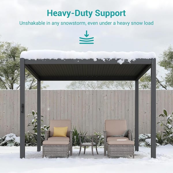 Sonkuki 10 ft. x 10 ft. Gray Metal Louvered Patio Pergola with
