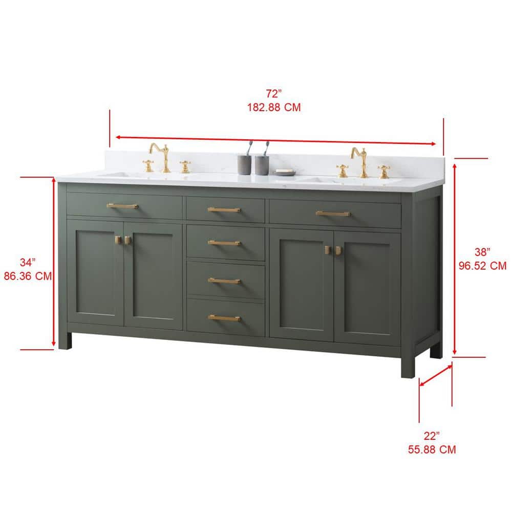 Vintage Green Double Vanity with Carrara White Top and Brushed Bronze Hardware