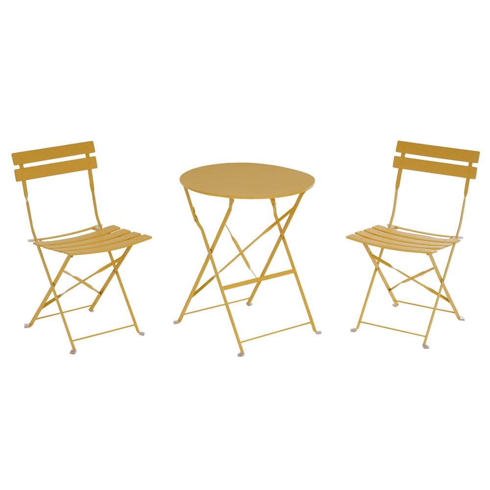 3-Piece Metal Outdoor Bistro Set, Foldable Patio Table and Chairs, Yellow