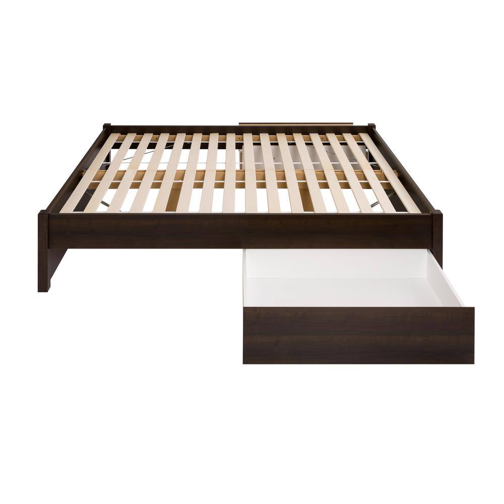Espresso Queen Wood Frame Platform Bed with Storage Drawers