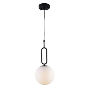 8 in. 1-Light Black Modern Globe Pendant Lighting with Frosted Glass Shade for Bedroom Kitchen Dining Room