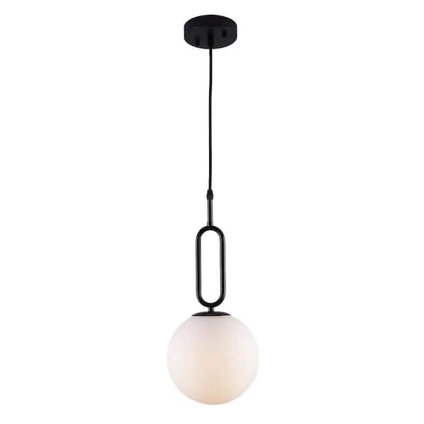 YANSUN 8 in. 1-Light Black Modern Globe Pendant Lighting with Frosted Glass Shade for Bedroom Kitchen Dining Room