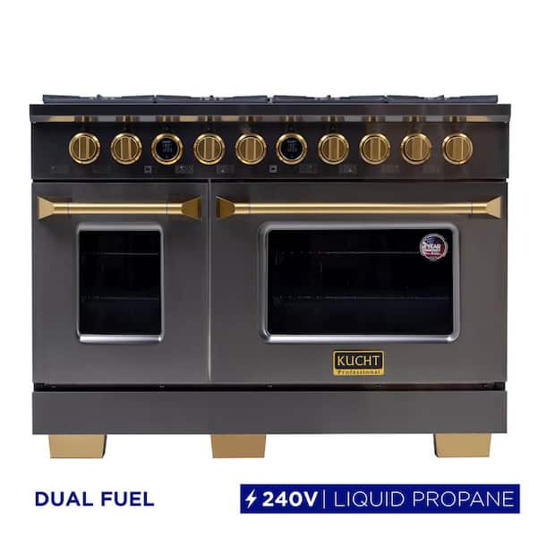 48 in. 8-Burners Double Oven Dual Fuel Range Propane Gas in Titanium Stainless Steel with Horus Digital Dial Thermostat