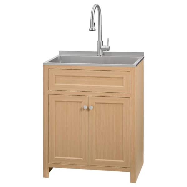28 in. W Drop-In Laundry Sink with Faucet and Ready to Assemble Cabinet with CLICKREADY Technology in White Oak