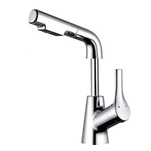 Single Handle Single Hole Pull Down Bathroom Faucet and 2-Spray Mode and Raised and Lowered Function in Polished Chrome