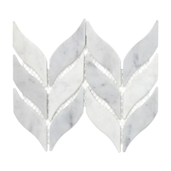 Leaf Waterjet 6 in. x 6 in. White Calacatta Recycled Glass Marble Looks Floor and Wall Mosaic Tile (0.25 sq. ft./Each)