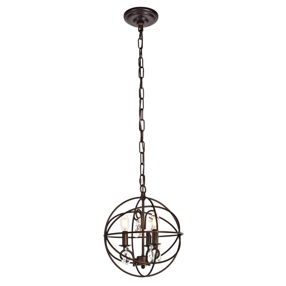 Timeless Home Wade 11.8 in. W x 13.8 in. H 3-Light Dark Copper Brown Pendan