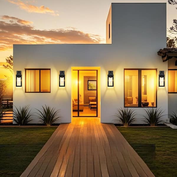 2-Pack Waterproof Motion Sensor Outdoor Wall Light Fixtures with 3 Lighting Modes, Black