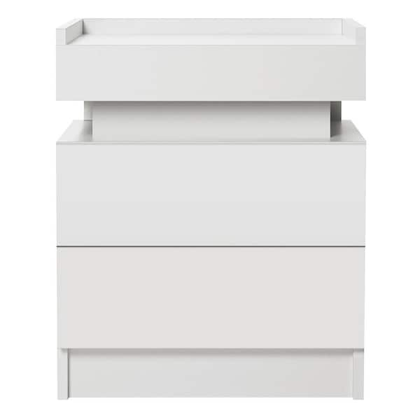 Hommpa LED 2-Drawer White Top Edge Nightstand 21.5 in. H x 17.7 in 