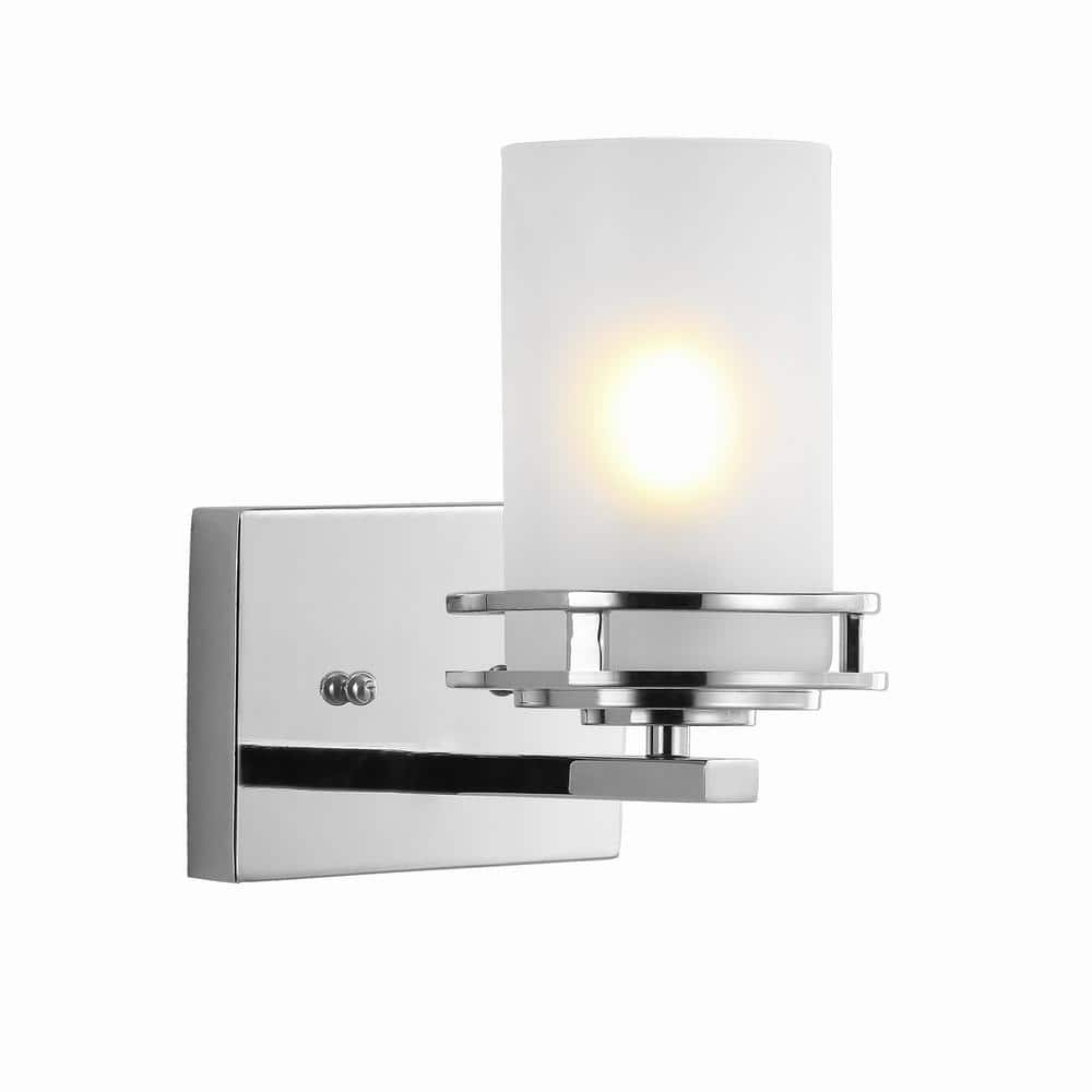 Fairfax Polished Chrome Cylinder Vanity Light with Frosted Shade