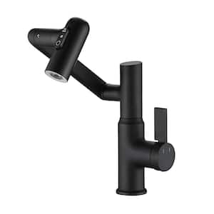Single-Handle Single Hole Bathroom Faucet with Temperature Display and Anti-Skid Switch Matte Black