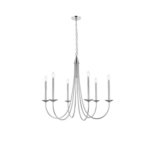 36 in. Home Living 6-Light Chrome Chandelier with no Bulbs Included