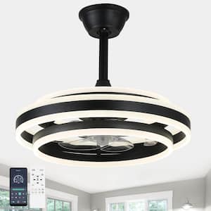 Mowell 20 in. Indoor Black Modern Smart Ceiling Fan with Lights Dimmable 6-Speed Quiet Reversible Ceiling Fan w/Remote