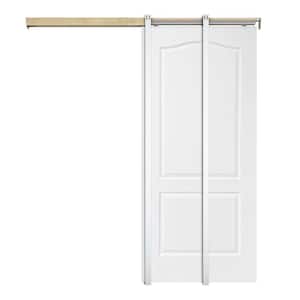 30 in. x 80 in. White Painted Composite MDF 2PANEL Arch Top Sliding Door with Pocket Door Frame and Hardware Kit