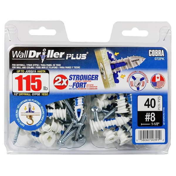 WALLDRILLER PLUS Walldriller Plus #8 x 1-1/2 in. Nylon Self-Drilling with  Screws Phillips Head 105lbs. Hallow Wall Anchor (50-pack) 072PK - The Home  Depot