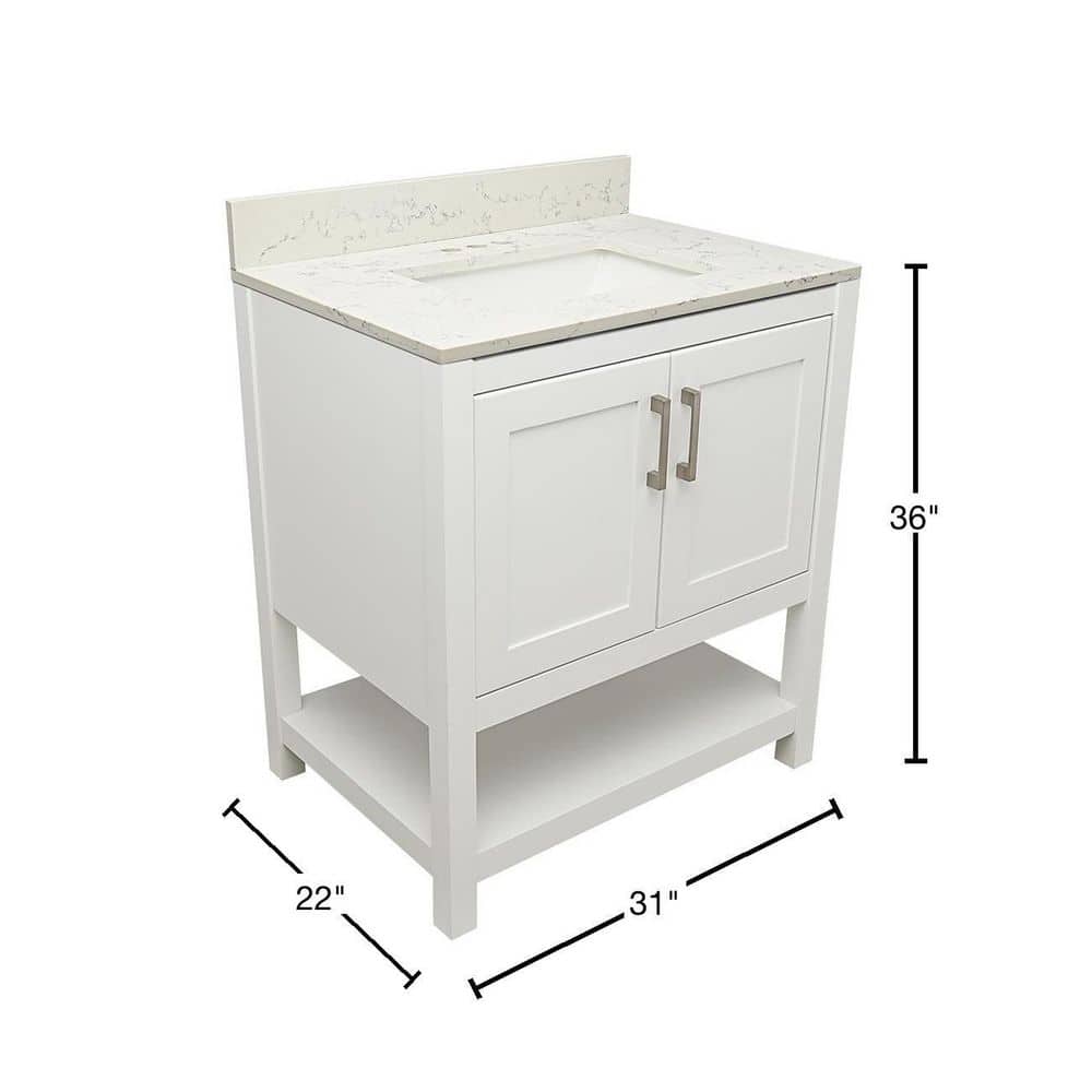 Tufino 31'' White Freestanding Bathroom Vanity with Carrara Marble Top
