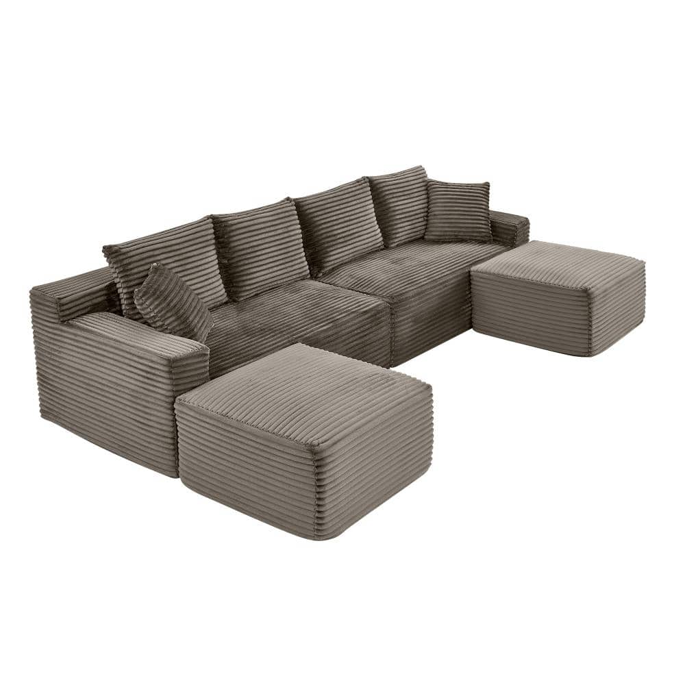 115 in. Square Arms 4-piece Corduroy U-Shaped Modular Sectional Sofa with Chaise in Brown durable construction price history on PriceWatchPro