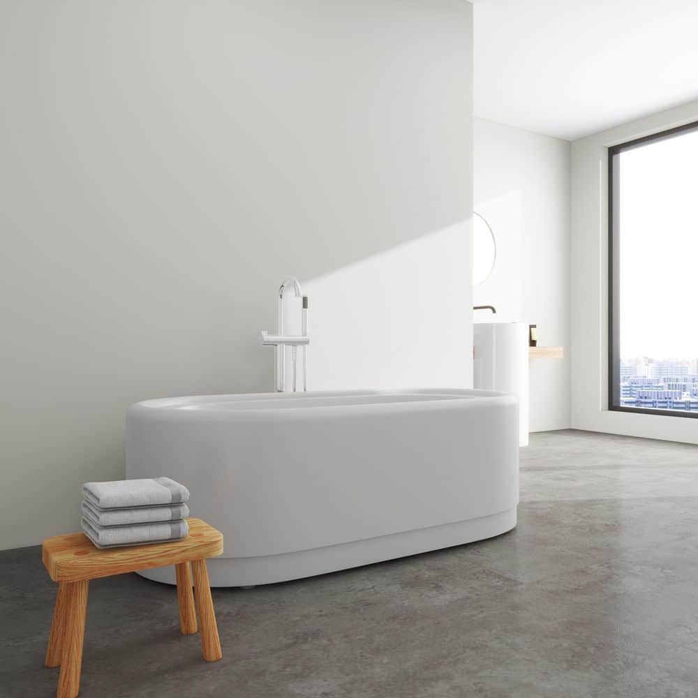 59-Inch White Acrylic Freestanding Soaking Bathtub