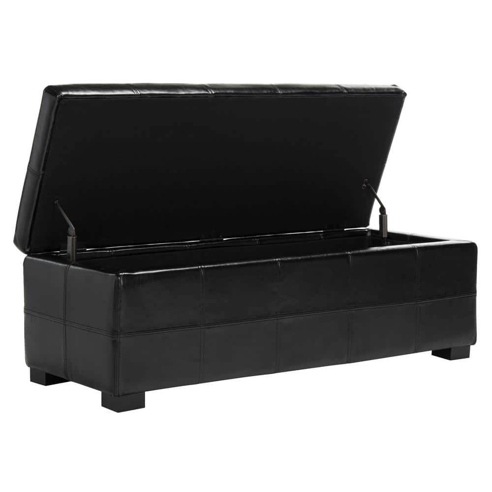 Madison Large Black Leather Storage Bench with Hardwood Frame