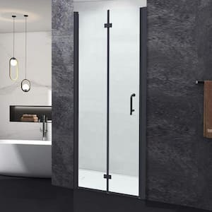 32-33 3/8 in. W x 72 in. H Bifold Semi-Frameless Shower Door in Matte Black,Clear Tempered Glass,Reversible Installation