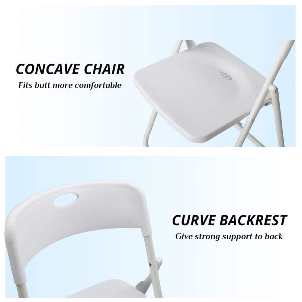 White Plastic Armless Folding Office Chairs, Set of 4