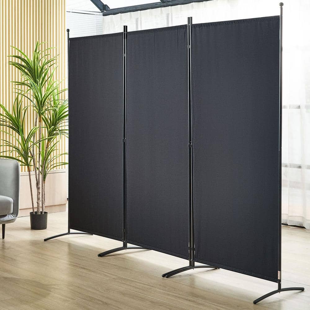 Black 6.1 ft Foldable Fabric 3-Panel Room Divider