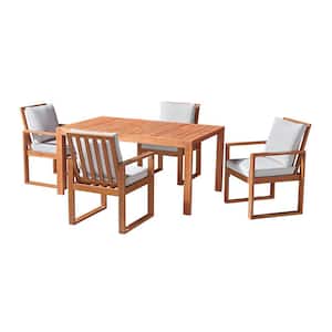 Weston 5-Piece Eucalyptus Wood Square Outdoor Dining Patio Set with 4 Dining Chairs with Gray Cushions and Dining Table