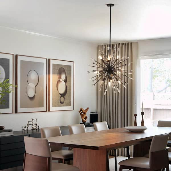 LLHZSY 31.49 in. 12-Light Black Sputnik Pendant Dimmable